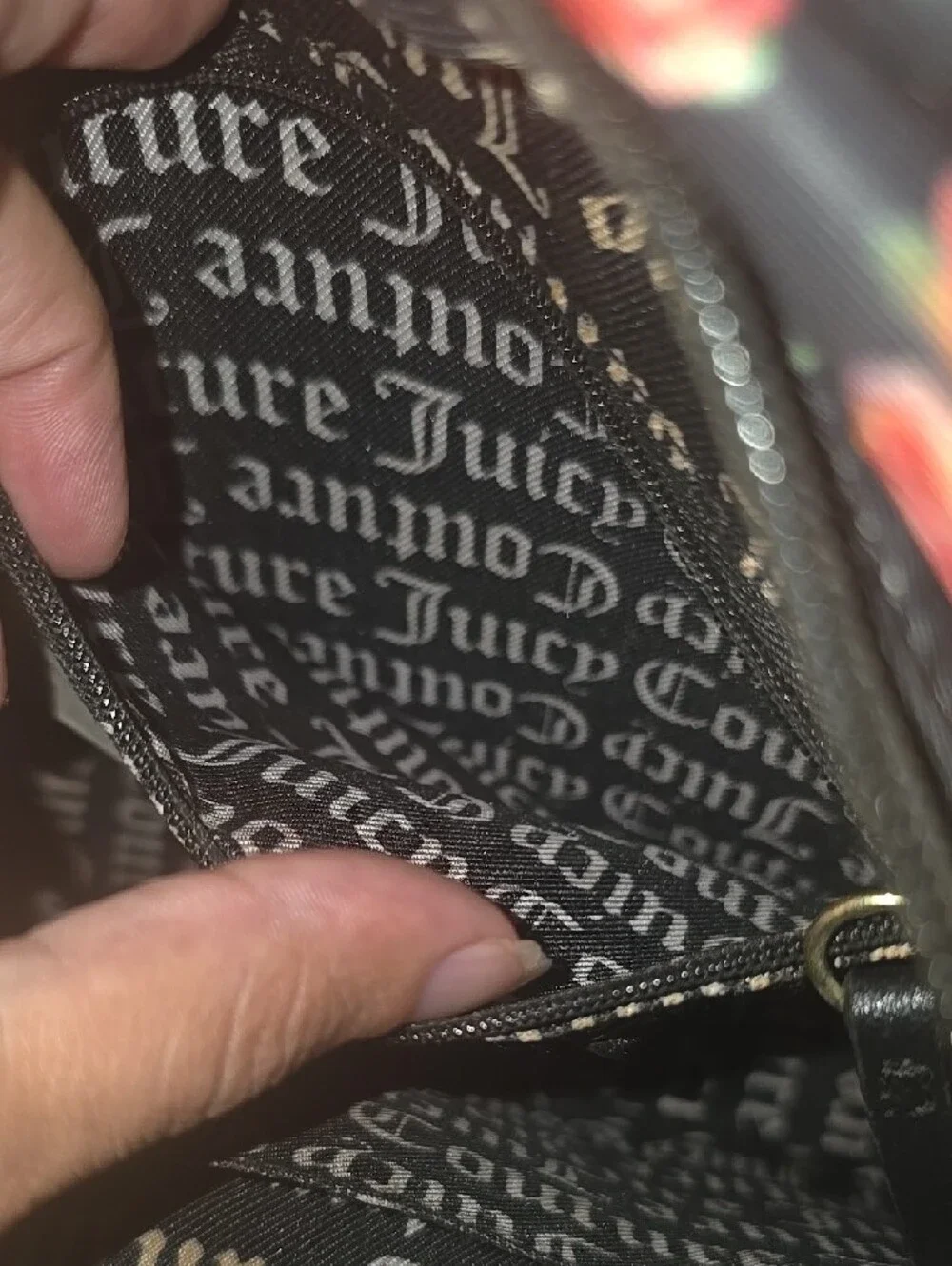 Juicy Couture Black Mini Backpack with Pink Rose Print